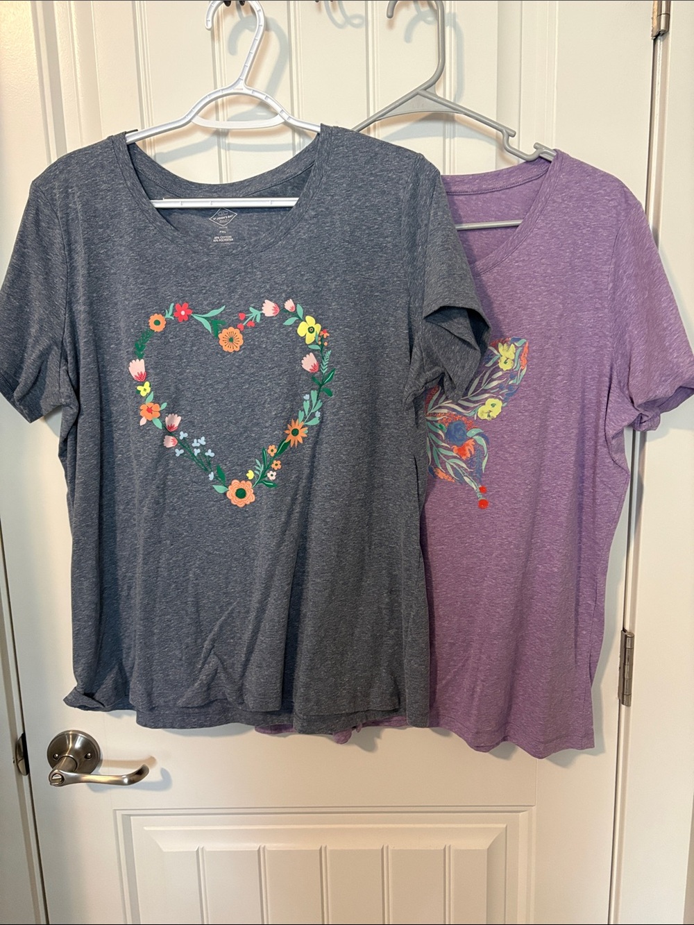 St. John's Bay Set of 2 Blue & Purple Floral Heart & Butterfly short-Sleeve Tees